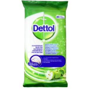 Dettol Power & Fresh Μαντηλάκια Καθαρισμού Γενικής Χρήσης με Απολυμαντική Δράση Πράσινο Μήλο 40 τμχ