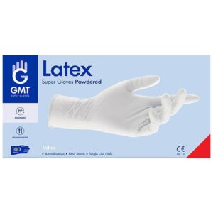 GMT Super Gloves Γάντια Λάτεξ Με Πούδρα σε Λευκό Χρώμα 100τμχ